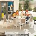 Nova Milano 6 Seat Oval Dining Set With Firepit White (Home Delivery)