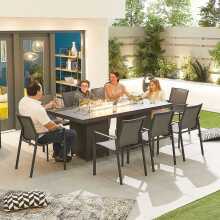 Nova Milano 8 Rectangular Dining Set With Firepit Grey (Home Delivery)