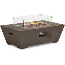 Nova Neptune Rectangular Gas Fire Pit With Wind Guard &amp; Cover Coffee (Home Delivery)