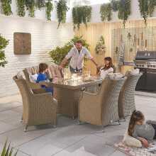 Nova Thalia 6 Seat Dining Set With Fire Pit 1.5 X 1M Rectangular Table Willow (Home Delivery)