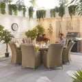 Nova Thalia 8 Seat Dining Set With Fire Pit 1.8M Round Table Willow (Home Delivery)