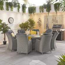 Nova Thalia 8 Seat Dining Set With Fire Pit 1.8M Round Table White Wash (Home Delivery)