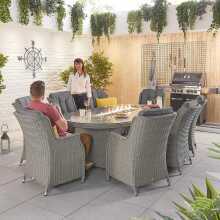 Nova Thalia 8 Seat Dining Set With Fire Pit 2.3 X 1.2M Oval Table White Wash (Home Delivery)