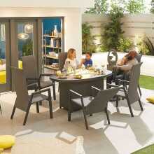 Nova Venice 6 Seat Oval Dining Set With Firepit Grey (Home Delivery)