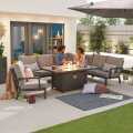 Nova Vogue Corner Dining Set With Firepit Table &amp; Lounge Chair Grey (Home Delivery)